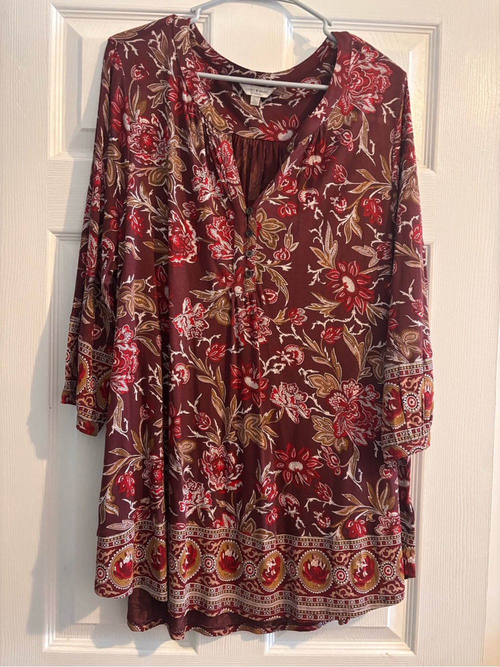 Lucky Brand Burgundy Floral Tunic Blouse